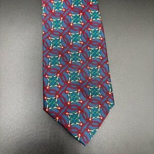 Sinsabang Men's Neck Tie Blue Red‎ Rope Print 100% Silk Made in Korea